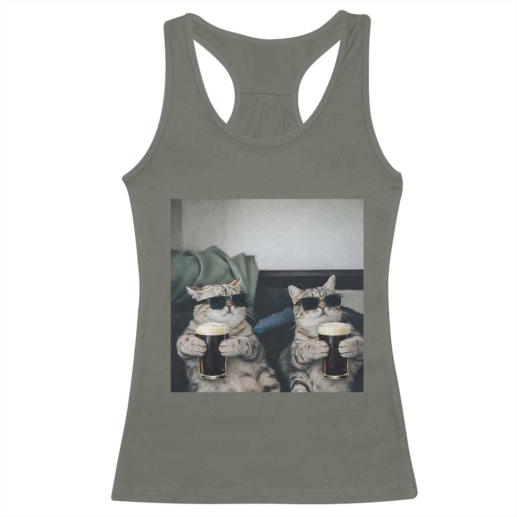 Funny Cat Drinking Irish Stout Beer Racerback Tank Top Black Beer and Cat Lovers TS11 Military Green Print Your Wear