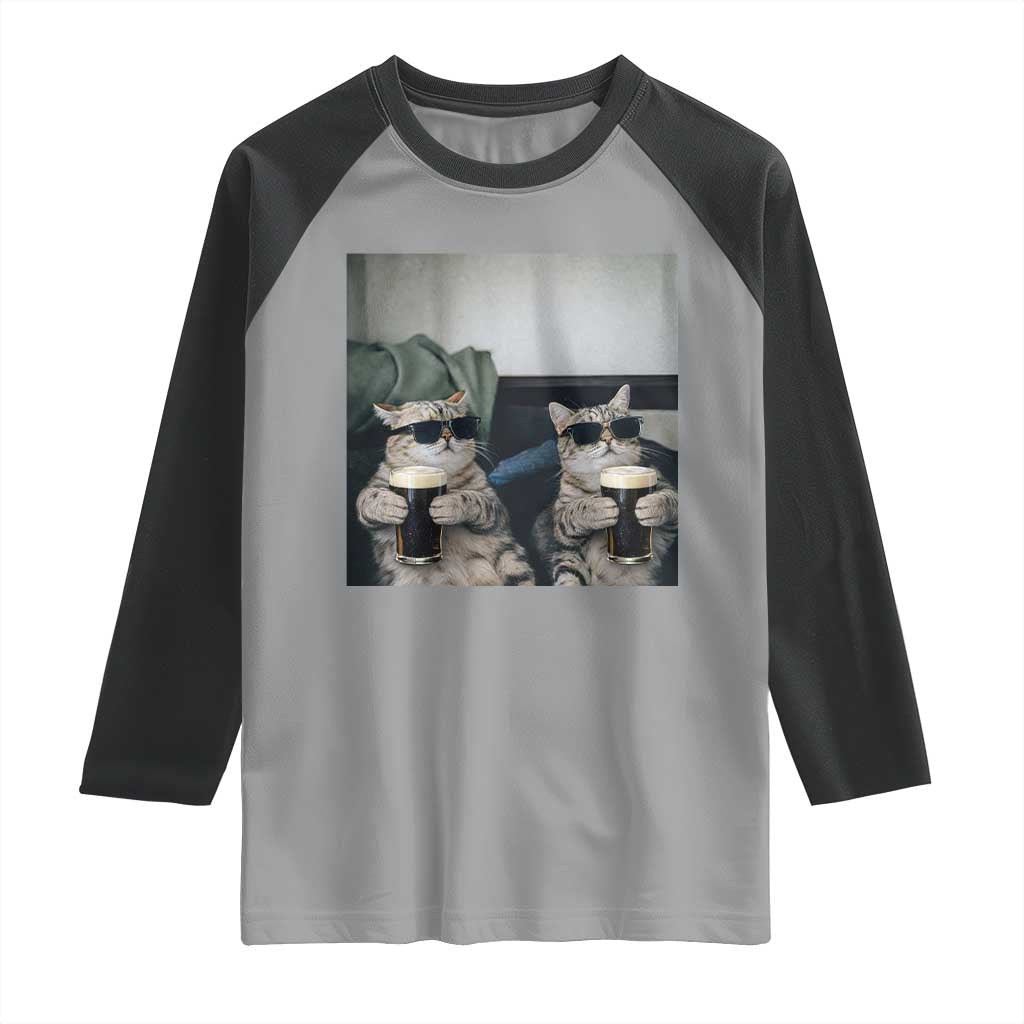 Funny Cat Drinking Irish Stout Beer Raglan Shirt Black Beer and Cat Lovers TS11 Sport Gray Black Print Your Wear