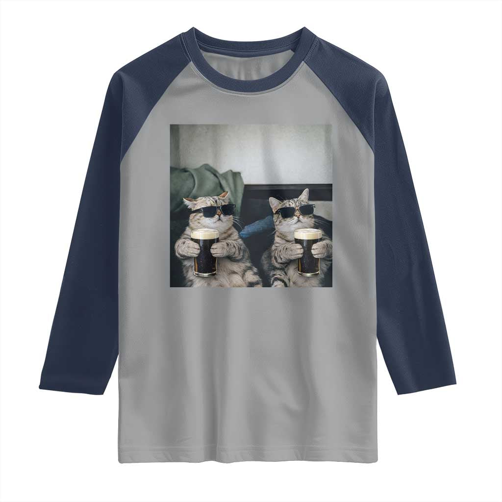 Funny Cat Drinking Irish Stout Beer Raglan Shirt Black Beer and Cat Lovers TS11 Sport Gray Navy Print Your Wear