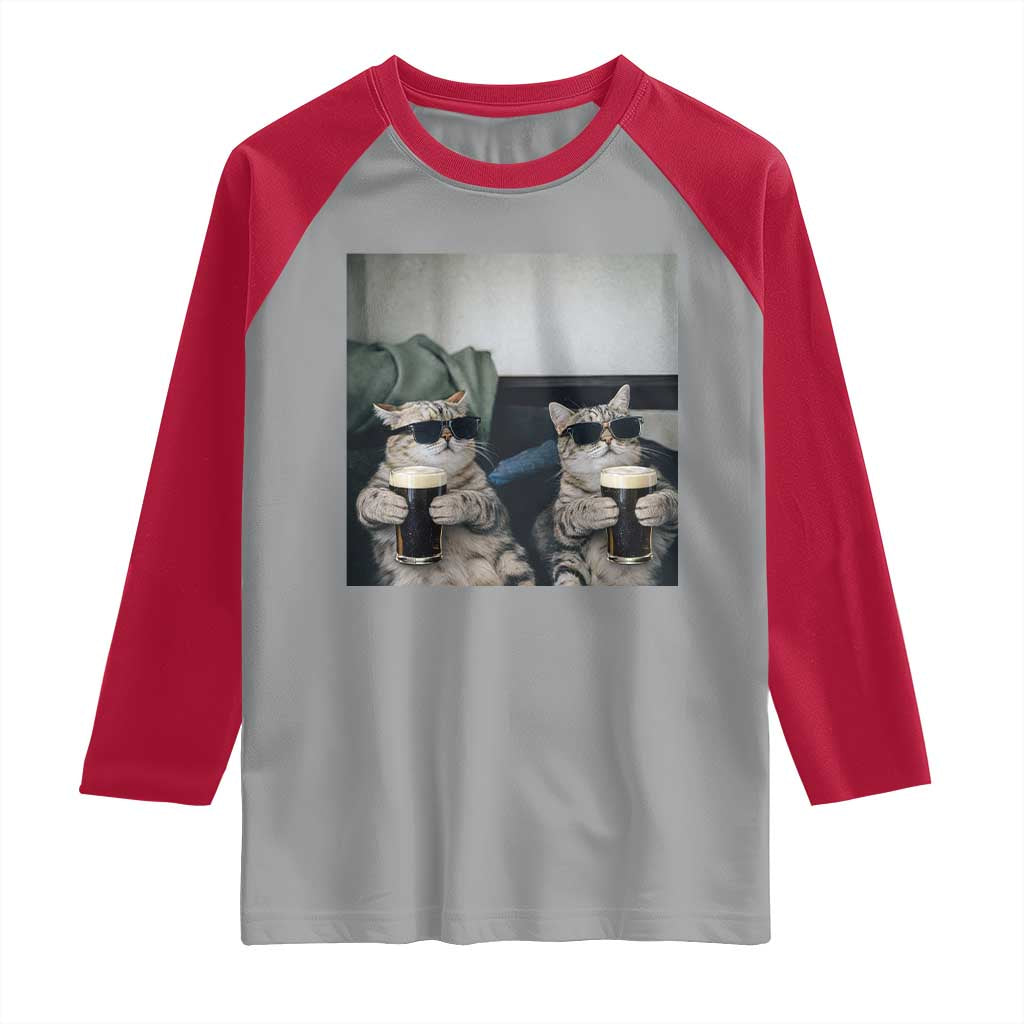 Funny Cat Drinking Irish Stout Beer Raglan Shirt Black Beer and Cat Lovers TS11 Sport Gray Red Print Your Wear