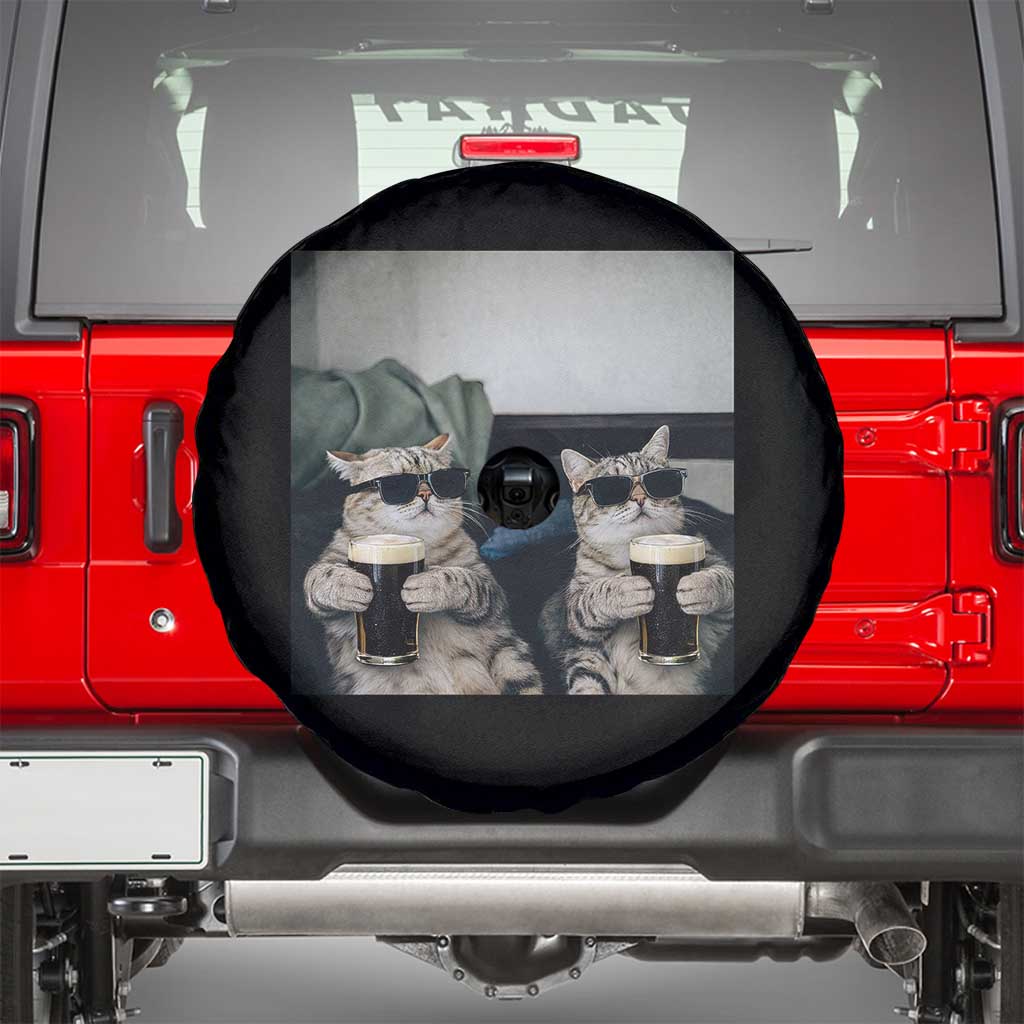 Funny Cat Drinking Irish Stout Beer Spare Tire Cover Black Beer and Cat Lovers TS11 Black Print Your Wear