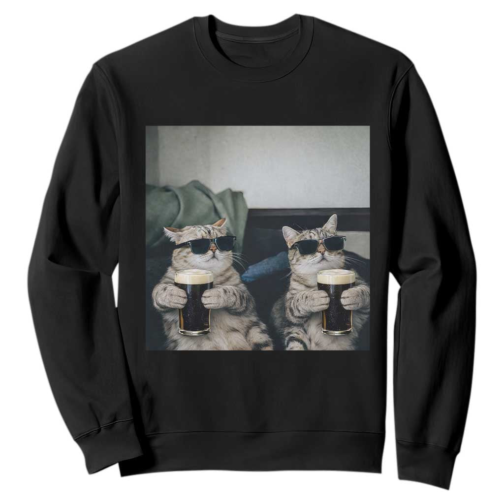Funny Cat Drinking Irish Stout Beer Sweatshirt Black Beer and Cat Lovers TS11 Black Print Your Wear