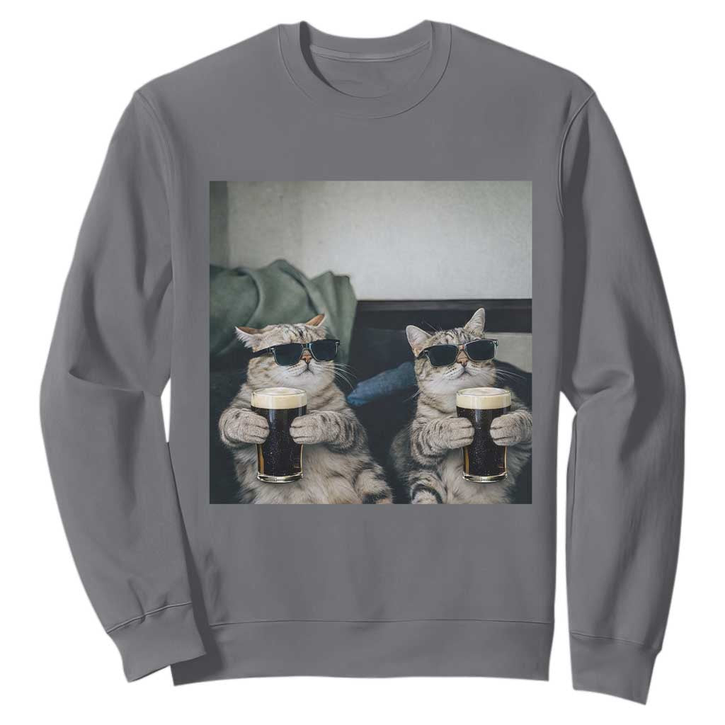 Funny Cat Drinking Irish Stout Beer Sweatshirt Black Beer and Cat Lovers TS11 Charcoal Print Your Wear