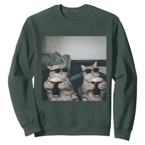 Funny Cat Drinking Irish Stout Beer Sweatshirt Black Beer and Cat Lovers TS11 Dark Forest Green Print Your Wear
