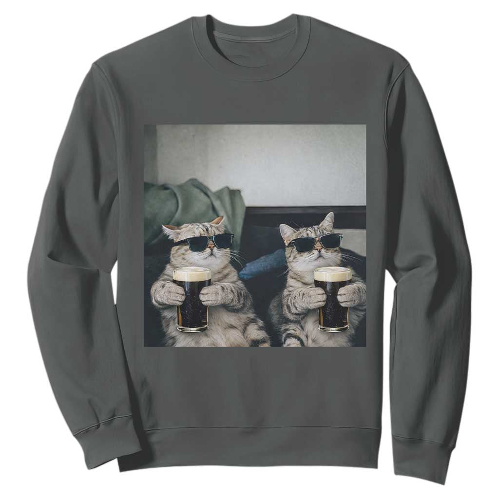 Funny Cat Drinking Irish Stout Beer Sweatshirt Black Beer and Cat Lovers TS11 Dark Heather Print Your Wear