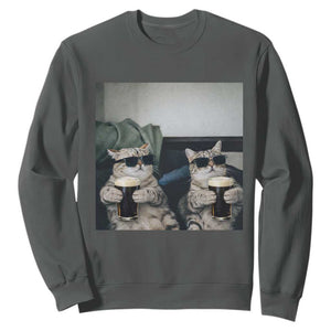 Funny Cat Drinking Irish Stout Beer Sweatshirt Black Beer and Cat Lovers TS11 Dark Heather Print Your Wear