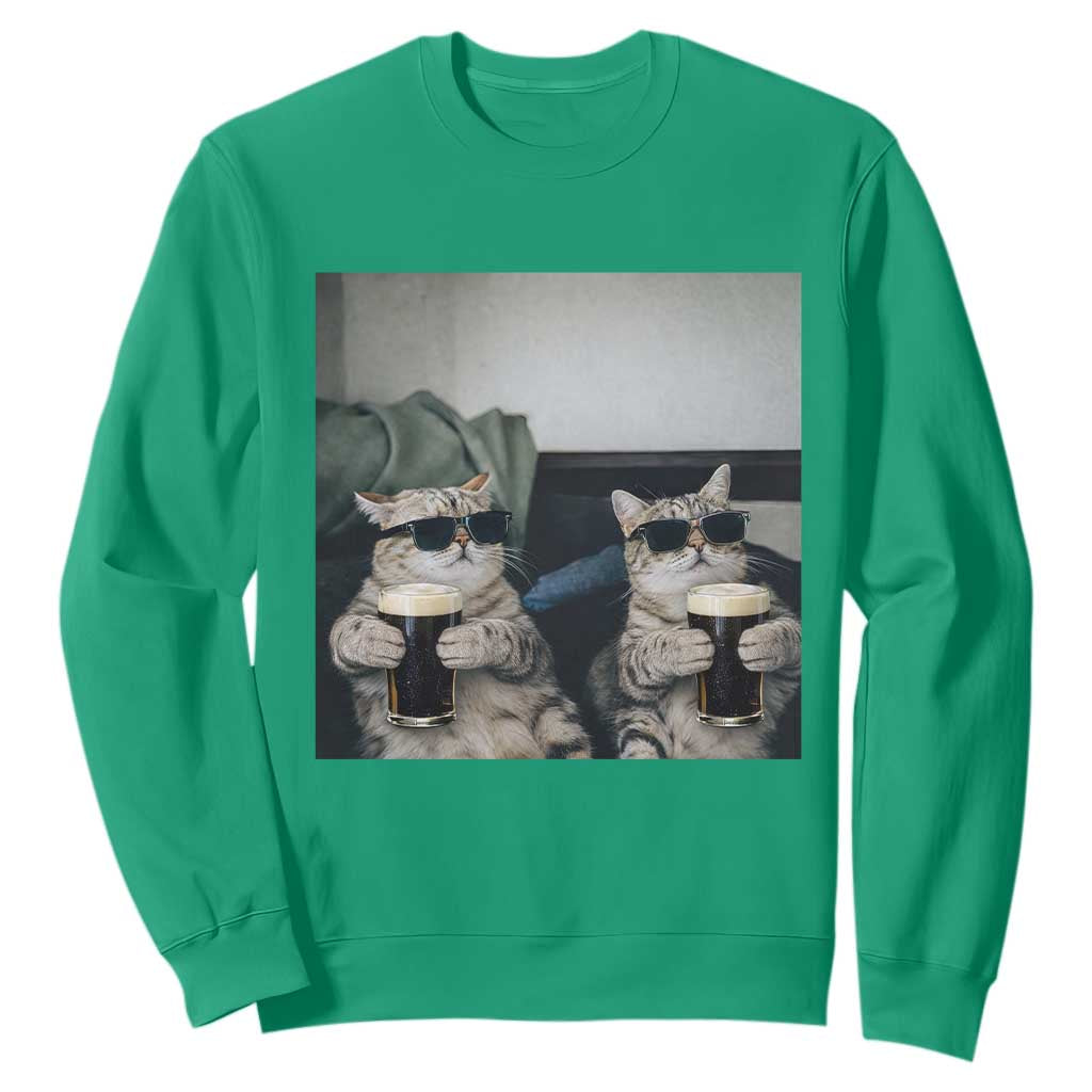 Funny Cat Drinking Irish Stout Beer Sweatshirt Black Beer and Cat Lovers TS11 Irish Green Print Your Wear