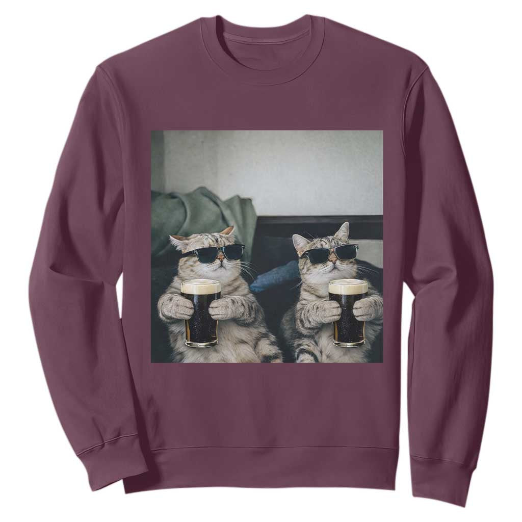 Funny Cat Drinking Irish Stout Beer Sweatshirt Black Beer and Cat Lovers TS11 Maroon Print Your Wear