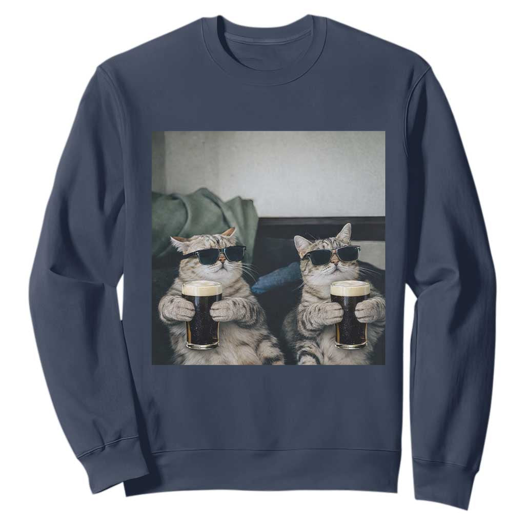 Funny Cat Drinking Irish Stout Beer Sweatshirt Black Beer and Cat Lovers TS11 Navy Print Your Wear