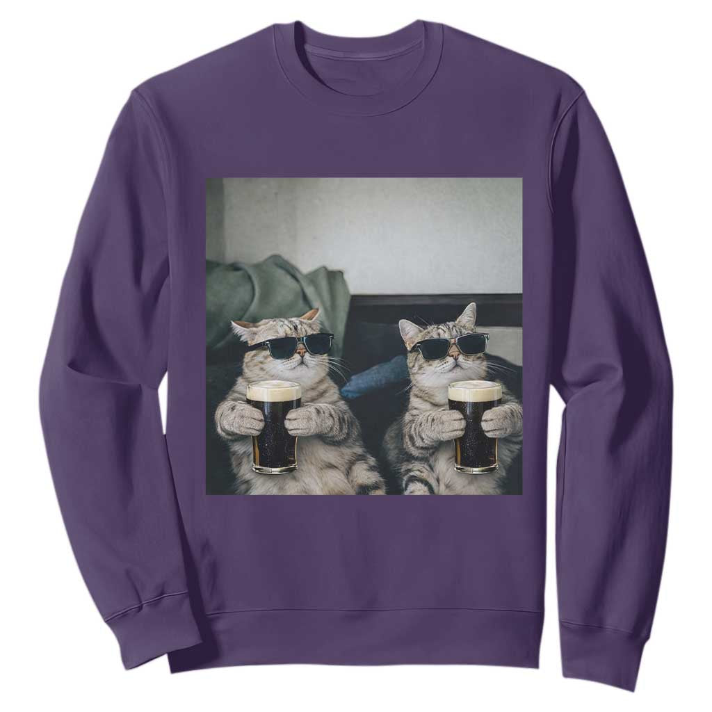 Funny Cat Drinking Irish Stout Beer Sweatshirt Black Beer and Cat Lovers TS11 Purple Print Your Wear