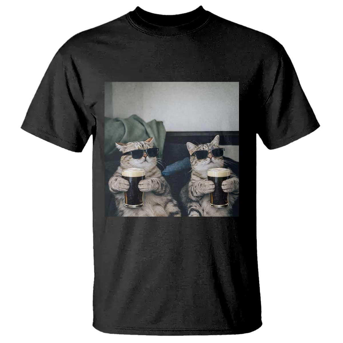 Funny Cat Drinking Irish Stout Beer T Shirt Black Beer and Cat Lovers TS11 Black Print Your Wear