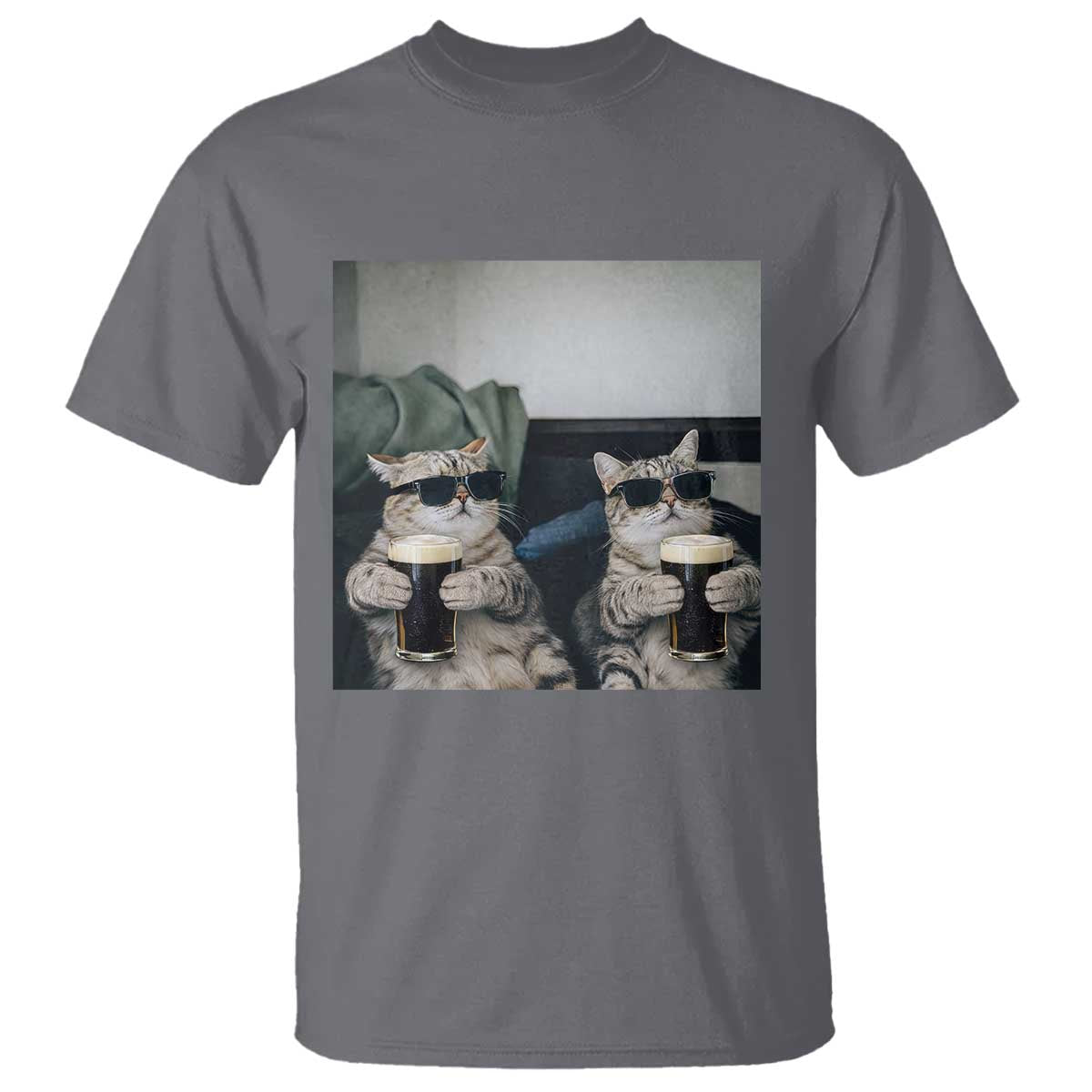Funny Cat Drinking Irish Stout Beer T Shirt Black Beer and Cat Lovers TS11 Charcoal Print Your Wear