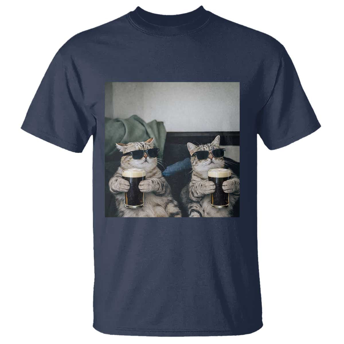 Funny Cat Drinking Irish Stout Beer T Shirt Black Beer and Cat Lovers TS11 Navy Print Your Wear