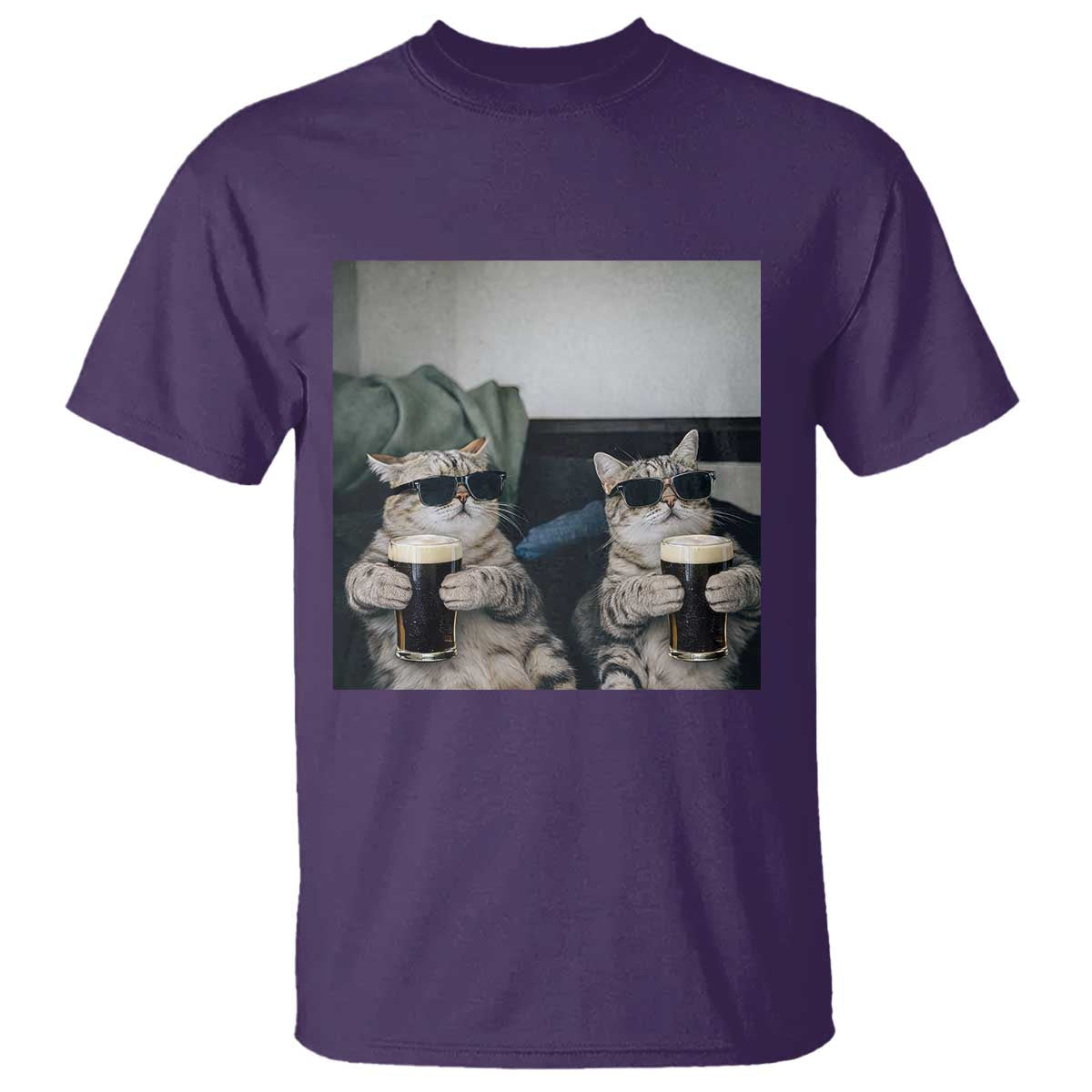 Funny Cat Drinking Irish Stout Beer T Shirt Black Beer and Cat Lovers TS11 Purple Print Your Wear