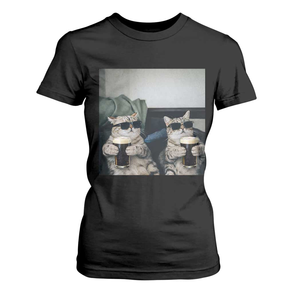 Funny Cat Drinking Irish Stout Beer T Shirt For Women Black Beer and Cat Lovers TS11 Black Print Your Wear
