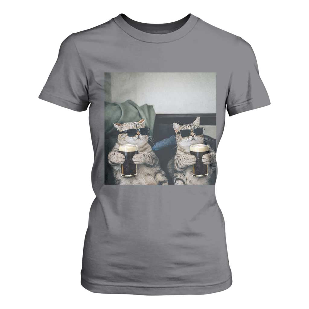 Funny Cat Drinking Irish Stout Beer T Shirt For Women Black Beer and Cat Lovers TS11 Charcoal Print Your Wear