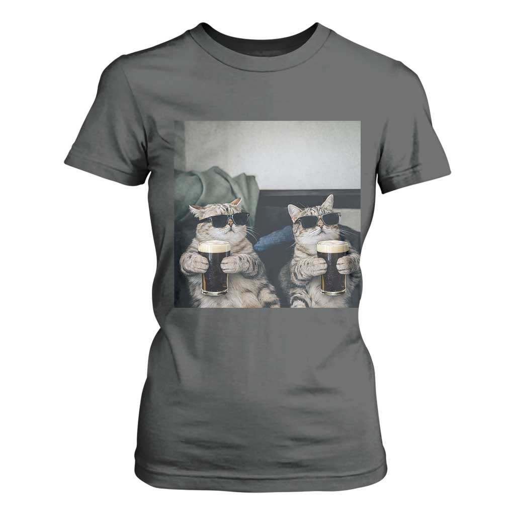 Funny Cat Drinking Irish Stout Beer T Shirt For Women Black Beer and Cat Lovers TS11 Dark Heather Print Your Wear