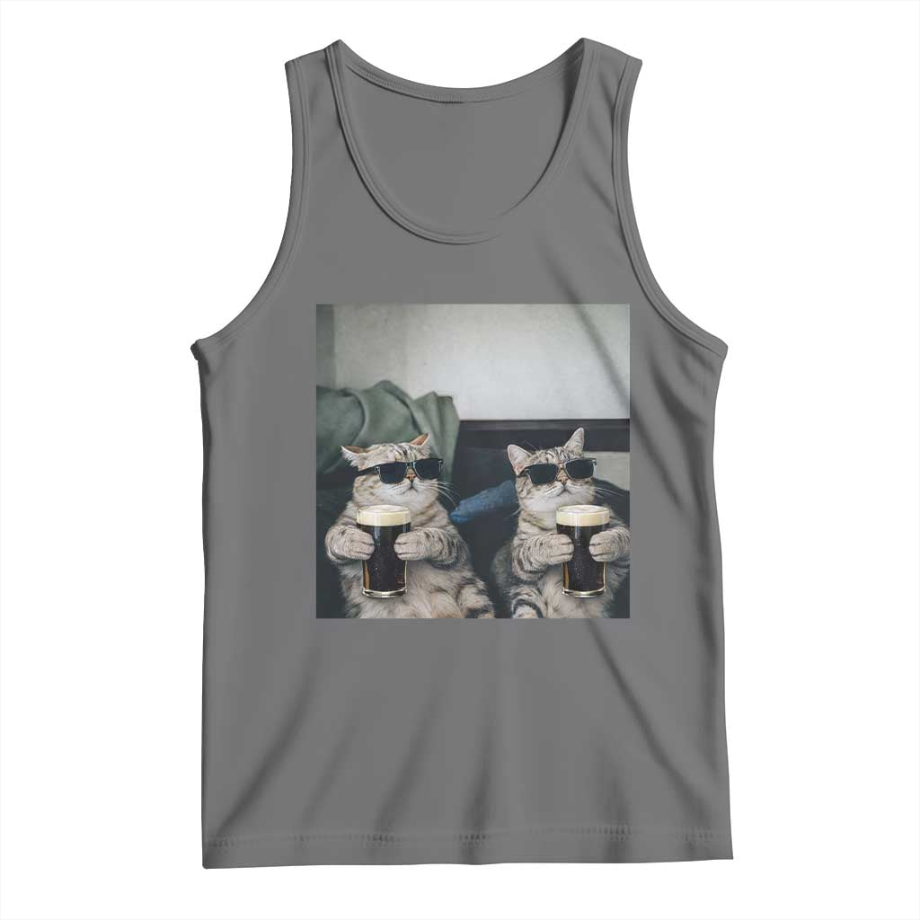 Funny Cat Drinking Irish Stout Beer Tank Top Black Beer and Cat Lovers TS11 Black Heather Print Your Wear
