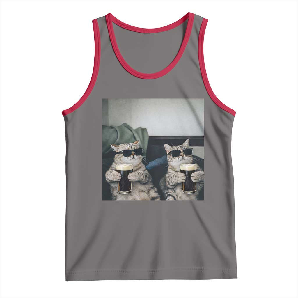Funny Cat Drinking Irish Stout Beer Tank Top Black Beer and Cat Lovers TS11 Deep Heather Red Print Your Wear