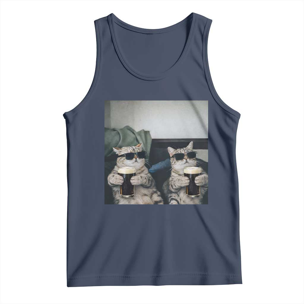 Funny Cat Drinking Irish Stout Beer Tank Top Black Beer and Cat Lovers TS11 Navy Print Your Wear