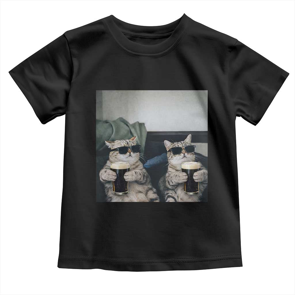 Funny Cat Drinking Irish Stout Beer Toddler T Shirt Black Beer and Cat Lovers TS11 Black Print Your Wear