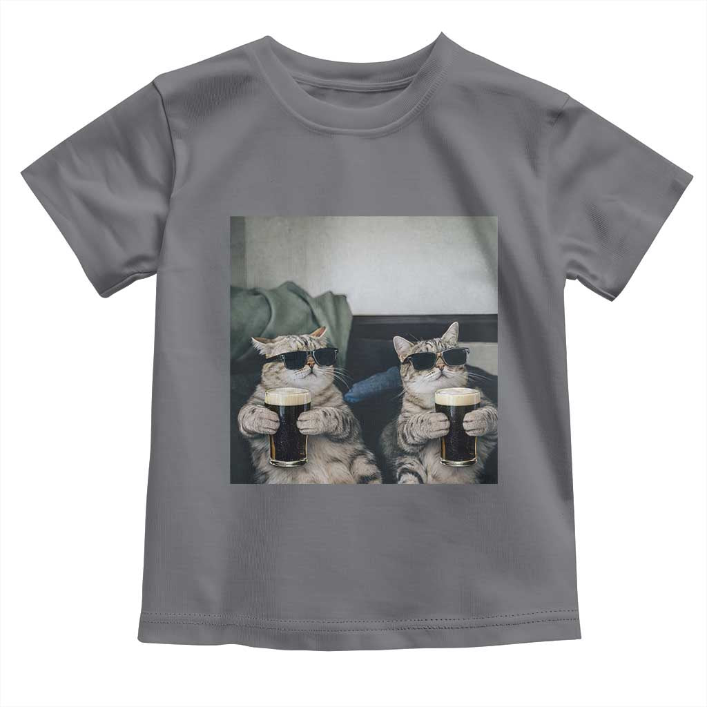 Funny Cat Drinking Irish Stout Beer Toddler T Shirt Black Beer and Cat Lovers TS11 Charcoal Print Your Wear
