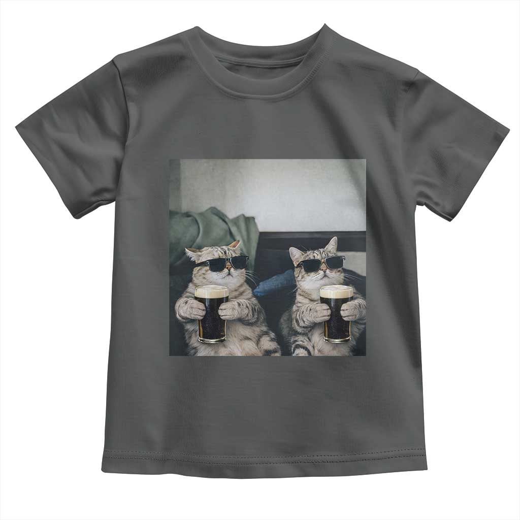 Funny Cat Drinking Irish Stout Beer Toddler T Shirt Black Beer and Cat Lovers TS11 Dark Heather Print Your Wear