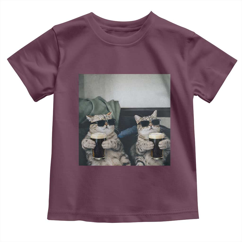 Funny Cat Drinking Irish Stout Beer Toddler T Shirt Black Beer and Cat Lovers TS11 Maroon Print Your Wear