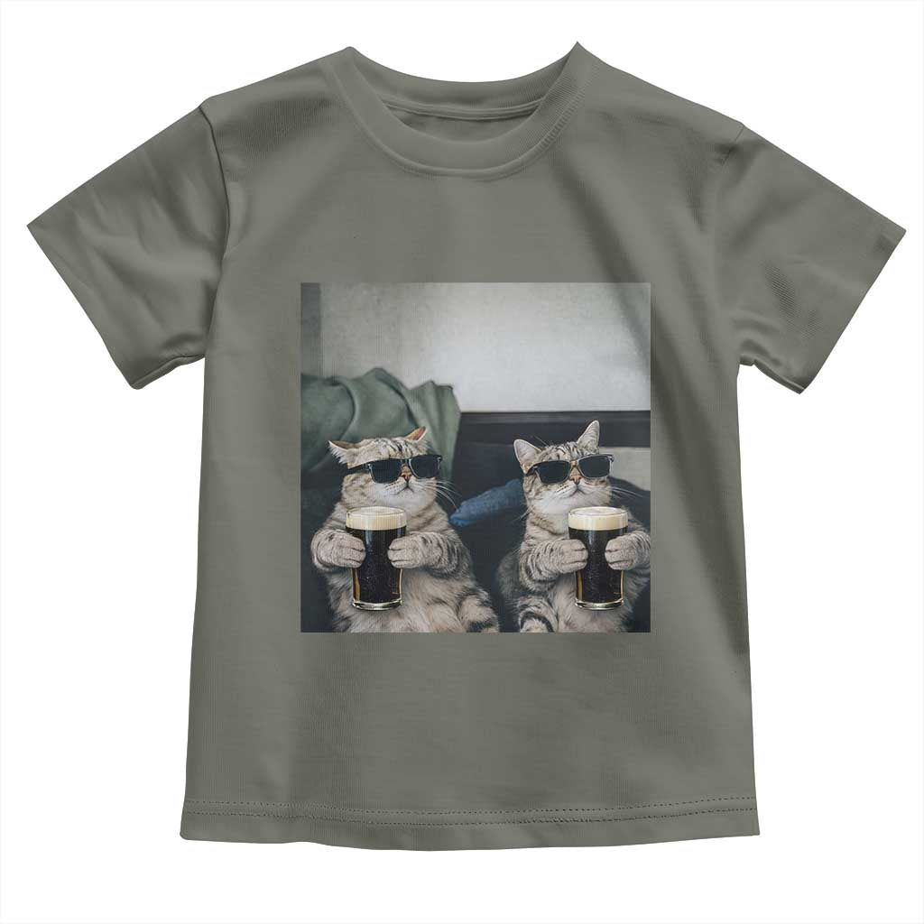Funny Cat Drinking Irish Stout Beer Toddler T Shirt Black Beer and Cat Lovers TS11 Military Green Print Your Wear