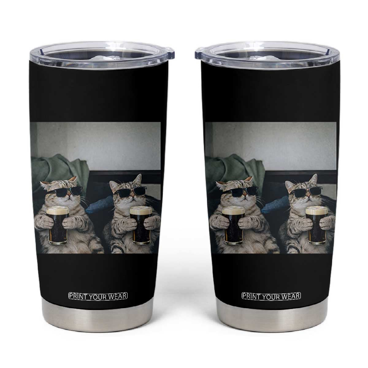 Funny Cat Drinking Irish Stout Beer Tumbler Cup Black Beer and Cat Lovers TS11 Black Print Your Wear