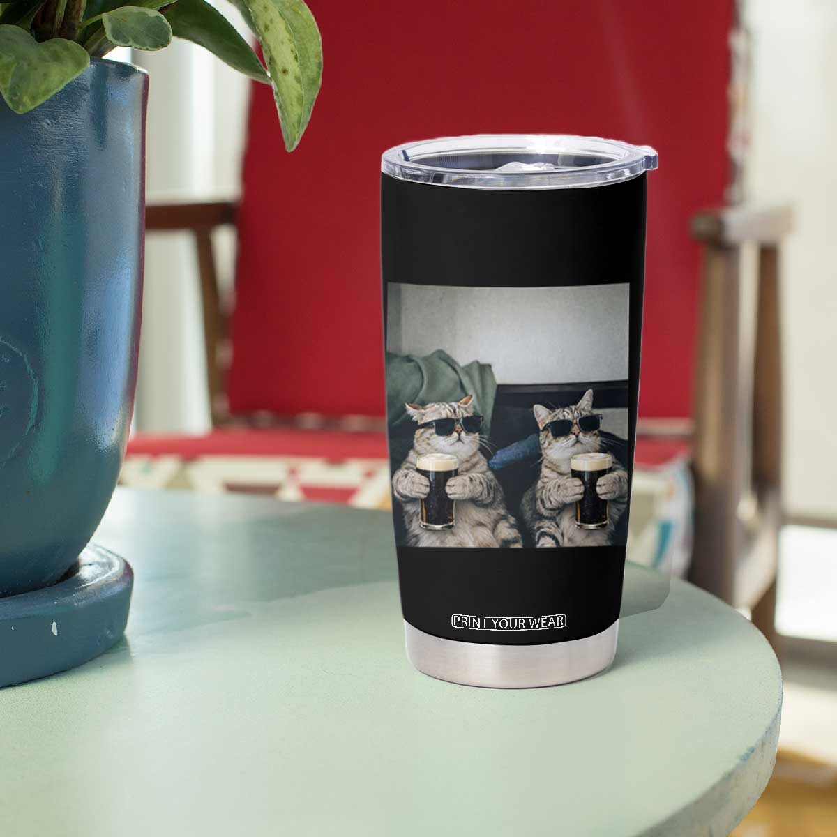 Funny Cat Drinking Irish Stout Beer Tumbler Cup Black Beer and Cat Lovers TS11 Print Your Wear
