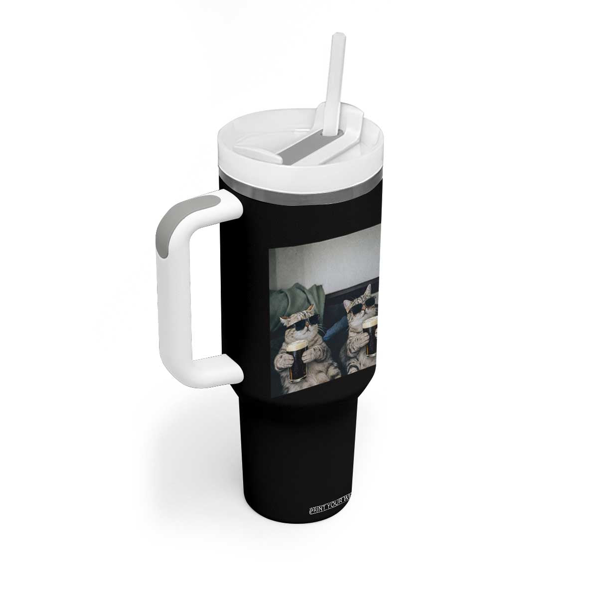 Funny Cat Drinking Irish Stout Beer Tumbler With Handle Black Beer and Cat Lovers TS11 Print Your Wear