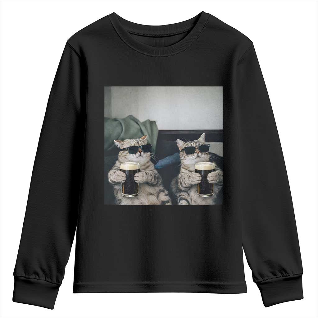 Funny Cat Drinking Irish Stout Beer Youth Sweatshirt Black Beer and Cat Lovers TS11 Black Print Your Wear