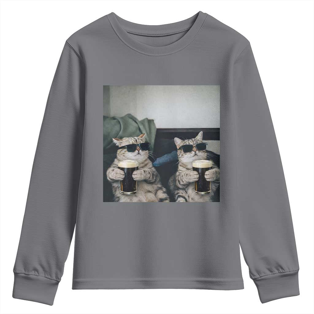 Funny Cat Drinking Irish Stout Beer Youth Sweatshirt Black Beer and Cat Lovers TS11 Charcoal Print Your Wear