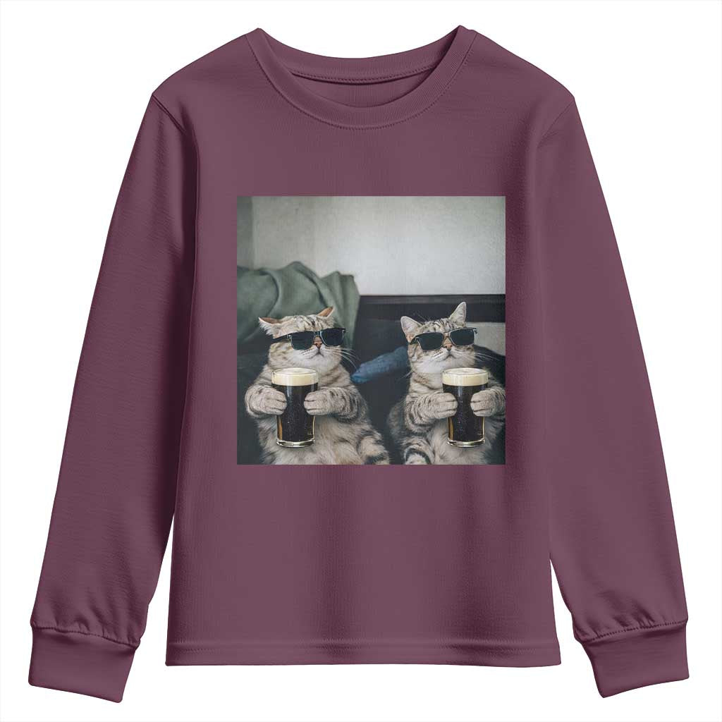 Funny Cat Drinking Irish Stout Beer Youth Sweatshirt Black Beer and Cat Lovers TS11 Maroon Print Your Wear