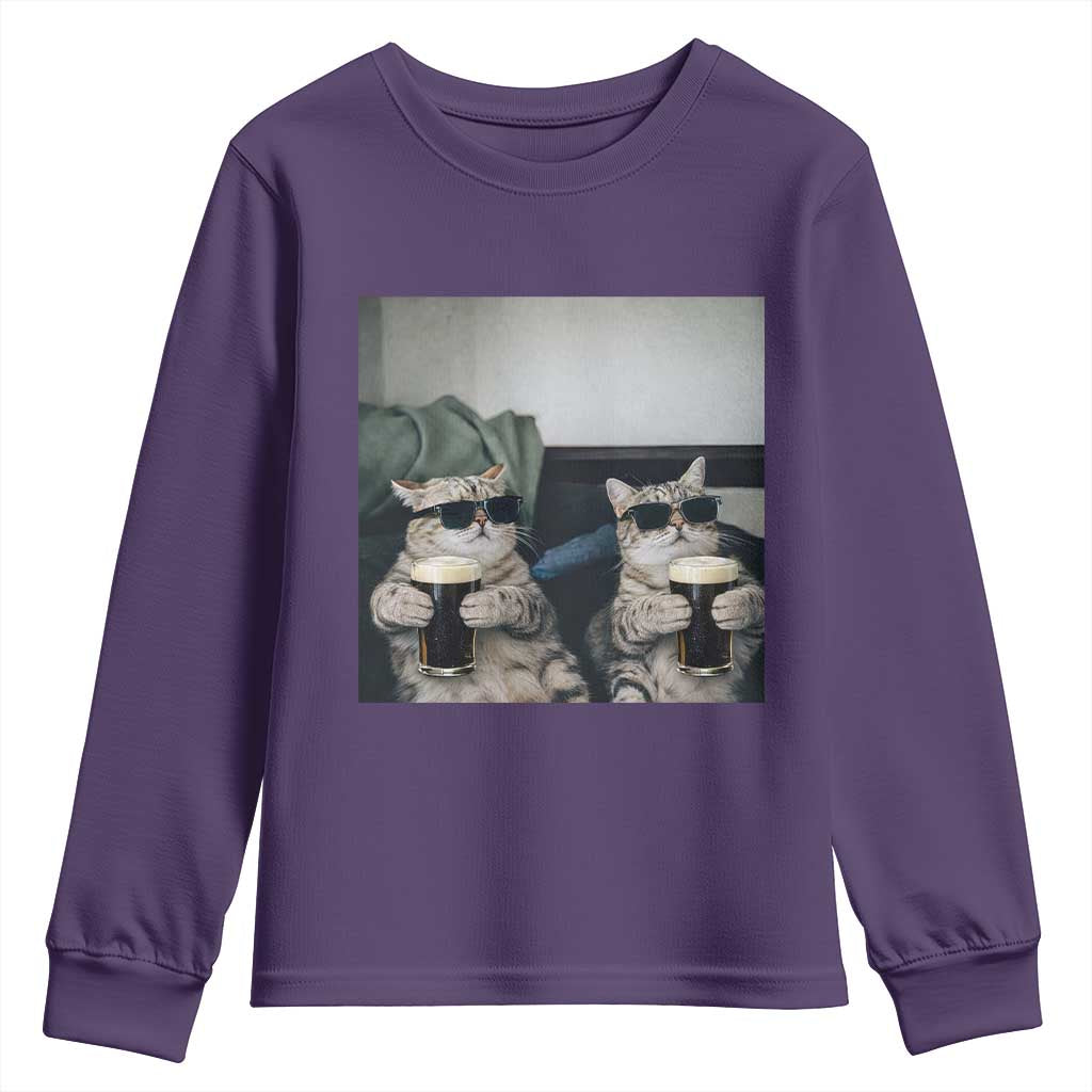 Funny Cat Drinking Irish Stout Beer Youth Sweatshirt Black Beer and Cat Lovers TS11 Purple Print Your Wear