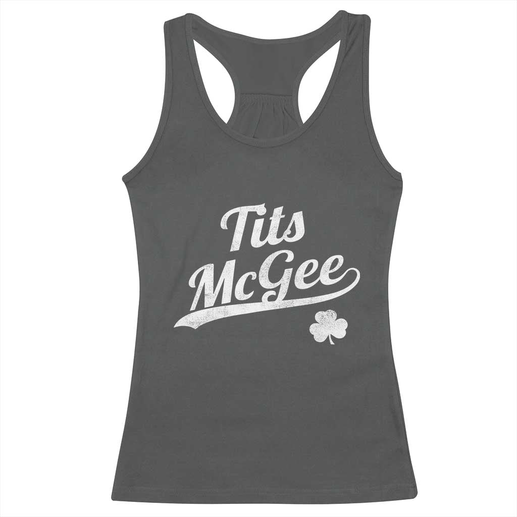 Tits McGee Racerback Tank Top Funny St Patricks Day Adult Humor Shamrocks TS11 Dark Heather Print Your Wear