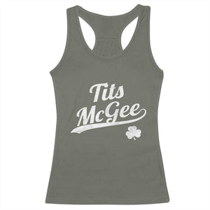 Tits McGee Racerback Tank Top Funny St Patricks Day Adult Humor Shamrocks TS11 Military Green Print Your Wear