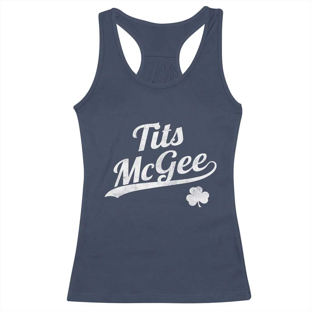 Tits McGee Racerback Tank Top Funny St Patricks Day Adult Humor Shamrocks TS11 Navy Print Your Wear
