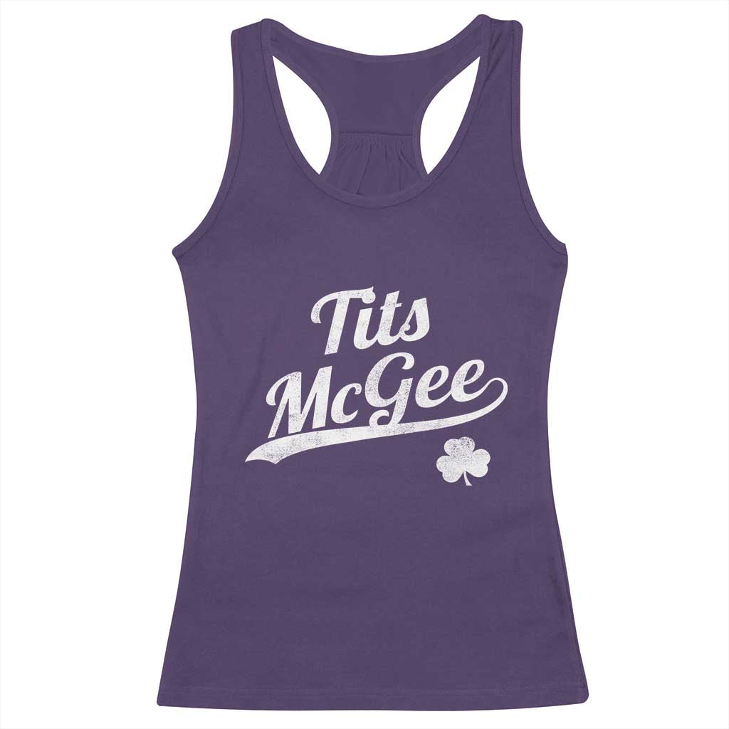 Tits McGee Racerback Tank Top Funny St Patricks Day Adult Humor Shamrocks TS11 Purple Print Your Wear