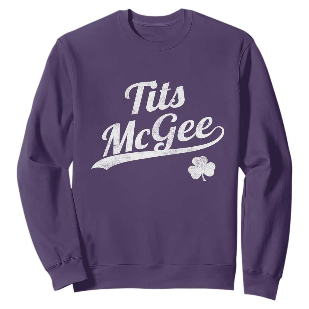 Tits McGee Sweatshirt Funny St Patricks Day Adult Humor Shamrocks TS11 Purple Print Your Wear