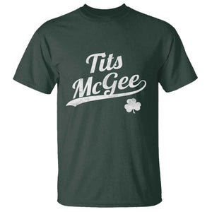 Tits McGee T Shirt Funny St Patricks Day Adult Humor Shamrocks TS11 Dark Forest Green Print Your Wear