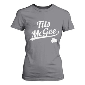 Tits McGee T Shirt For Women Funny St Patricks Day Adult Humor Shamrocks TS11 Charcoal Print Your Wear