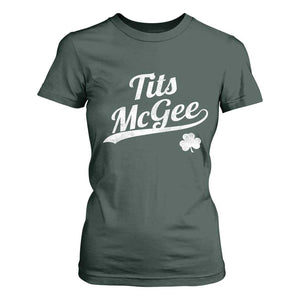 Tits McGee T Shirt For Women Funny St Patricks Day Adult Humor Shamrocks TS11 Dark Forest Green Print Your Wear