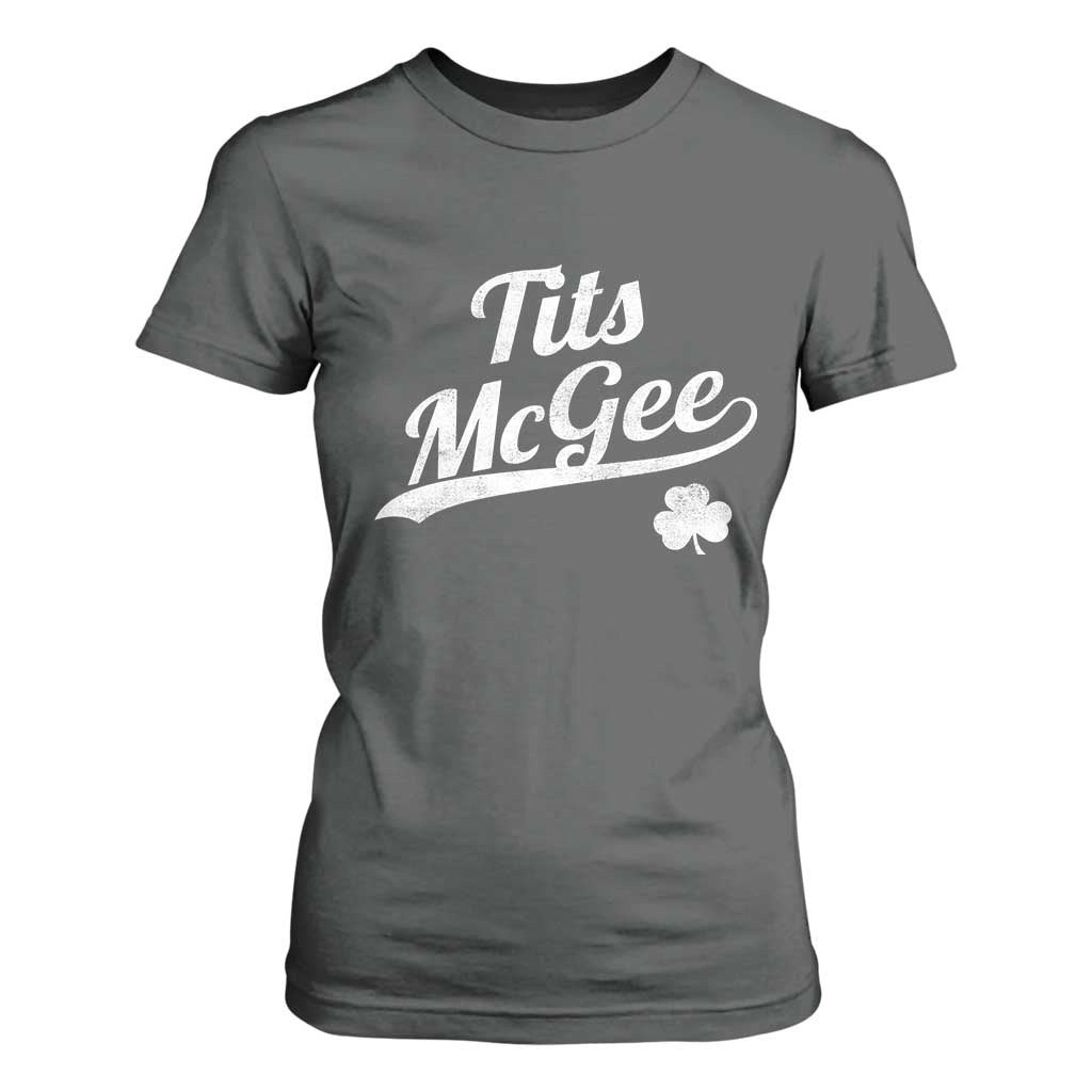 Tits McGee T Shirt For Women Funny St Patricks Day Adult Humor Shamrocks TS11 Dark Heather Print Your Wear