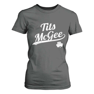 Tits McGee T Shirt For Women Funny St Patricks Day Adult Humor Shamrocks TS11 Dark Heather Print Your Wear