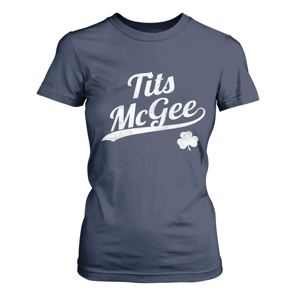 Tits McGee T Shirt For Women Funny St Patricks Day Adult Humor Shamrocks TS11 Navy Print Your Wear