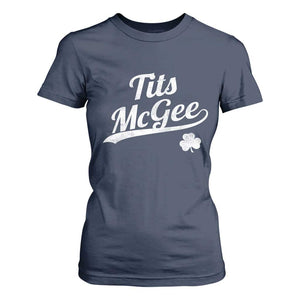 Tits McGee T Shirt For Women Funny St Patricks Day Adult Humor Shamrocks TS11 Navy Print Your Wear
