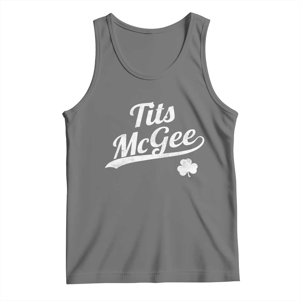 Tits McGee Tank Top Funny St Patricks Day Adult Humor Shamrocks TS11 Black Heather Print Your Wear