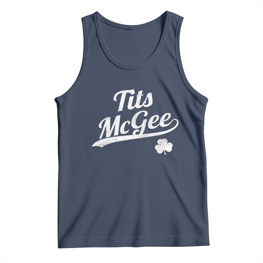Tits McGee Tank Top Funny St Patricks Day Adult Humor Shamrocks TS11 Navy Print Your Wear